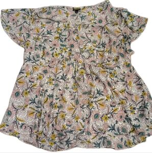 Torrid Pink and Yellow Floral Blouse with Flutter Sleeves